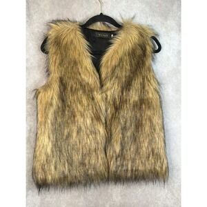 WENXI Faux Fur Vest Womens Size‎ Small Brown Tan Sleeveless Mob Wife